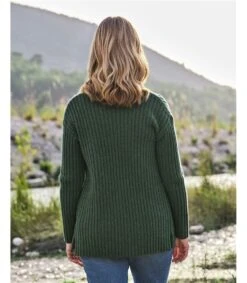 Cardigan Côtelé à Col Châle - Femme - Pure Laine D'agneau -Woolovers 06ab9 215371 n126l tweedgreen w 12