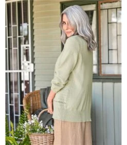 Cardigan à Col En V En Fil De Bande - Femme 7 Cardigan à Col En V En Fil De Bande - Femme -Woolovers 06edd 220882 t407l morninggrass w 8