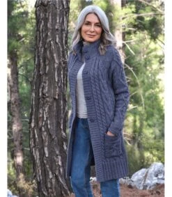 Manteau Cardigan En Maille Irlandaise - Femme - Pure Laine