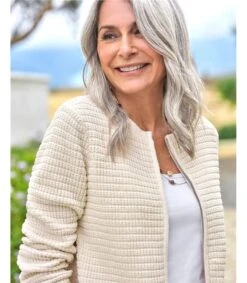 Veste Tricotée En Chenille à Col Rond - Femme -Woolovers 0bef2 215574 t389l cream w 10