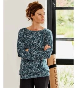 Zen Full Length Batwing Top -Woolovers 100557 m003p blueblurredspotprint w 6