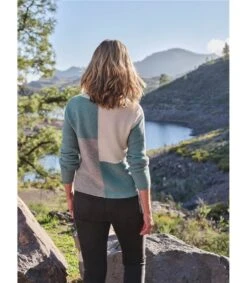 Pull à Motif Patchwork - Femme - Pure Laine D'agneau -Woolovers 100763 l127l greycreamgreen w 7