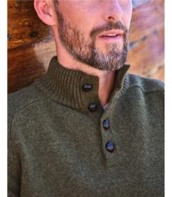 Pull à Encolure Boutonnée - Homme - Pure Laine D'agneau -Woolovers 106892 n44m mossgreen m 75