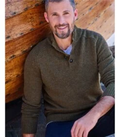 Pull à Encolure Boutonnée - Homme - Pure Laine D'agneau