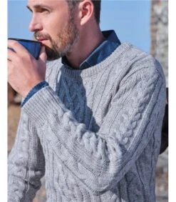 Pull Irlandais à Col Rond - Homme - Pure Laine -Woolovers 110678 f10m greymarl m 71