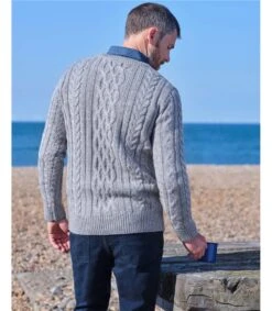 Pull Irlandais à Col Rond - Homme - Pure Laine -Woolovers 110678 f10m greymarl m 72