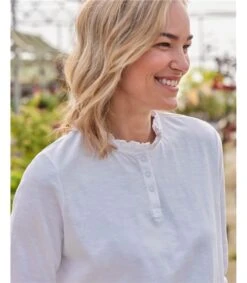 Top à Col Boutonné - Femme - Jersey -Woolovers 112245 j479l chalkwhite w 12