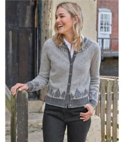 Cardigan Motif Jacquard Forêt - Femme - Pure Laine -Woolovers 112297 n138l greymarl w 53