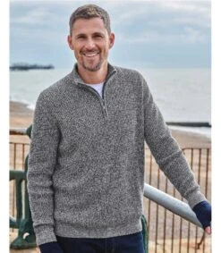Pull Chiné Torsadé à Demi-zip - Homme