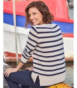 Pull Breton à Rayures Texturées -Woolovers 131da 216150 r139l creamnavy w 15