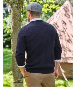 Pull Torsadé à Col Rond - Homme - Cachemire & Mérinos -Woolovers 16502 k1m navy m 14