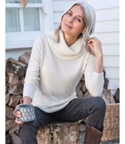 Pull Col Boule à Manches Longues - Femme - Cachemire & Mérinos