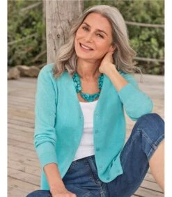 Cardigan Classique à Col V- Femme - Cachemire & Mérinos