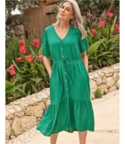 Robe à Manches Ballon - Femme -Woolovers 219389 w341l jadegreen w 16
