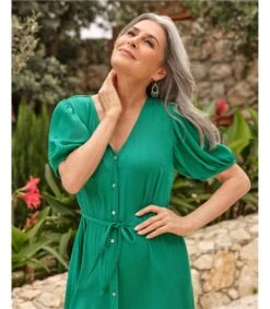 Robe à Manches Ballon - Femme -Woolovers 219389 w341l jadegreen w 19