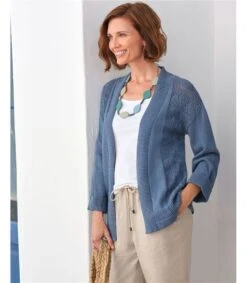 Cardigan à Panneaux En Pointelle Bord à Bord - Femme