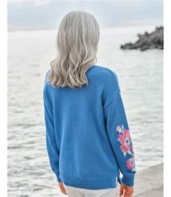 Pull Fleuri En Jacquard - Femme -Woolovers 220872 t392l bluemulti w 48