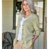 Cardigan Ă Col En V En Fil De Bande - Femme 2 Cardigan Ă Col En V En Fil De Bande - Femme -Woolovers 220882 t407l morninggrass w 51