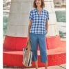 Chemisier à Carreaux Manches Courtes - Femme - Viscose -Woolovers 221127 w234l bluewhitecheck w 5