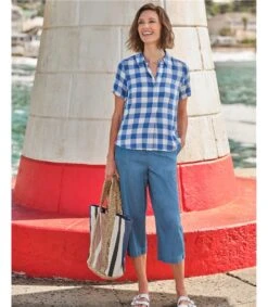 Chemisier à Carreaux Manches Courtes - Femme - Viscose