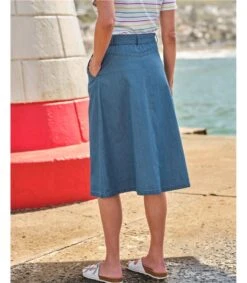 Jupe Mi-longue Boutonnée En Chambray - Femme 7 Jupe Mi-longue Boutonnée En Chambray - Femme -Woolovers 221135 j578l chambrayblue w 8