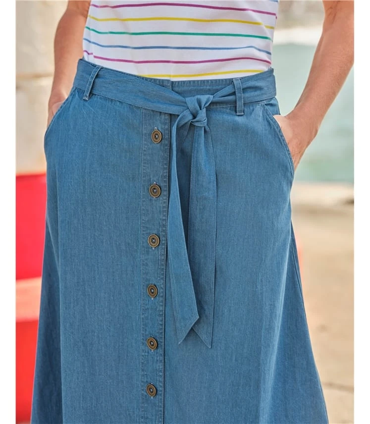 Jupe Mi-longue Boutonnée En Chambray - Femme 4 Jupe Mi-longue Boutonnée En Chambray - Femme – Image 2