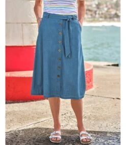 Jupe Mi-longue Boutonnée En Chambray - Femme