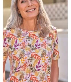 Haut Imprimé à Col Rond -Femme -Woolovers 221235 j554l tropicalpalmprint w 14