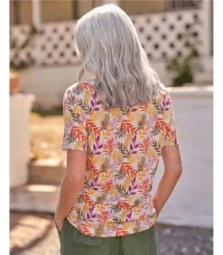 Haut Imprimé à Col Rond -Femme -Woolovers 221235 j554l tropicalpalmprint w 15