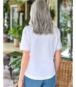 Chemise En Jersey à Manches Courtes Et Bord Festonné - Femme -Woolovers 221247 j558l white w 10