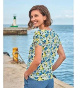 Haut à Encolure Dégagée Et Manches Nouées - Femme 7 Haut à Encolure Dégagée Et Manches Nouées - Femme -Woolovers 221259 j561l paintedfloralprint w 8
