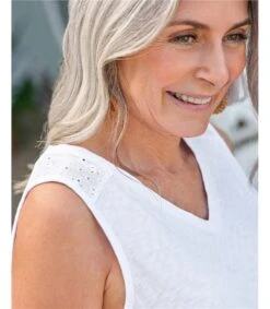 Haut Sans Manches à Panneau Brodé - Femme -Woolovers 221265 j553l chalkwhite w 7