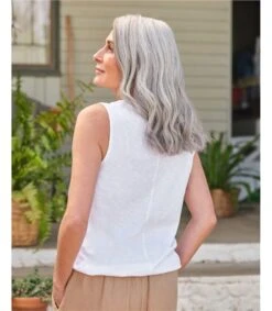 Haut Sans Manches à Panneau Brodé - Femme -Woolovers 221265 j553l chalkwhite w 8