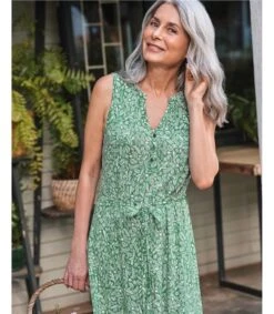 Robe Imprimée à Col Cranté - Femme -Woolovers 221271 j546l abstractleafprint w 13