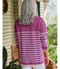 Sweat-shirt à Col Zippé - Femme - Pur Coton Bio 7 Sweat-shirt à Col Zippé - Femme - Pur Coton Bio -Woolovers 221323 j274l magentastripe w 13