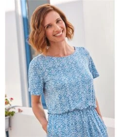 Robe Ajustée Et évasée à Manches Ange - Femme 6 Robe Ajustée Et évasée à Manches Ange - Femme -Woolovers 222408 j529l oasisprint w 11