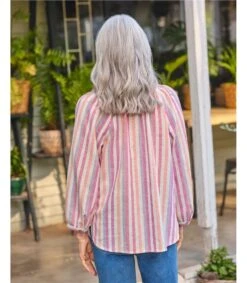 Blouse Boutonnée En Mélange De Lin - Femme -Woolovers 223082 w355l multistripe w 9