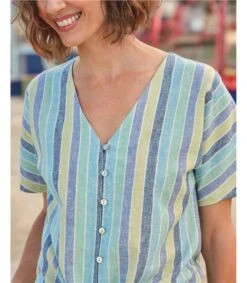 Haut Boutonné En Mélange De Lin Noué Sur Le Devant - Femme -Woolovers 223088 w365l verticalstripe w 5