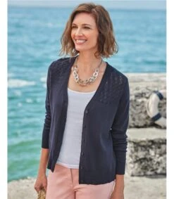 Cardigan à Col En V Et Empiècement En Pointelle - Femme