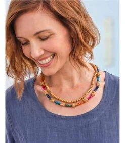 Collier De Perles En Bois Cercle Et Carré - Femme