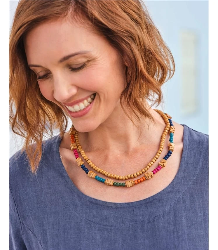 Collier De Perles En Bois Cercle Et Carré - Femme 3 Collier De Perles En Bois Cercle Et Carré - Femme