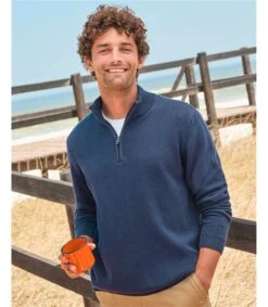 Pull Essentiel En Coton à Col Zippé - Homme