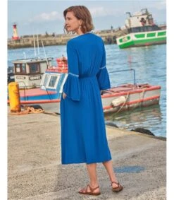 Robe Midi En Viscose à Manches évasées - Femme 7 Robe Midi En Viscose à Manches évasées - Femme -Woolovers 224340 w346l azureblue w 8
