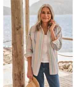 Chemise à Manches Longues Rayée Pastel