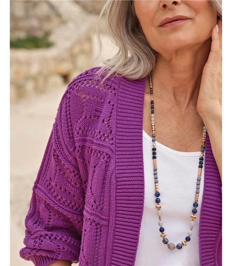 Bord à Bord Cardigan Pointelle à Ourlet Incurvé 4 Bord à Bord Cardigan Pointelle à Ourlet Incurvé – Image 2