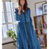 Asterope Robe Midi En Coton Organique Chambray -Woolovers 225351 tw5 darkindigoblue w 6