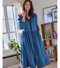 Asterope Robe Midi En Coton Organique Chambray