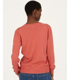 Dotti Organic Cotton V-Neck Cardigan -Woolovers 225585 tk10 rockred w 7