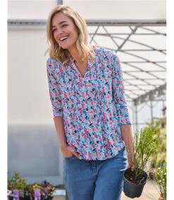 Longline Pintuck Shirt -Woolovers 228089 j538l abstractshadowprint w 10