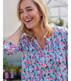 Longline Pintuck Shirt -Woolovers 228089 j538l abstractshadowprint w 12